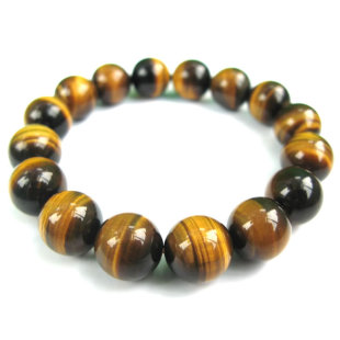 能量石男女情侣款 黄色圆珠串 天然虎眼石手链 正品