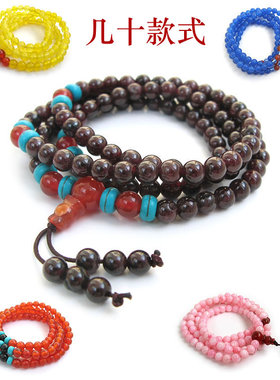 玛瑙玉髓黄绿色水晶石榴石佛珠串