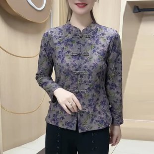 秋冬国风妈妈德绒小衫上衣新款洋气盘扣大码碎花开衫中老年外套