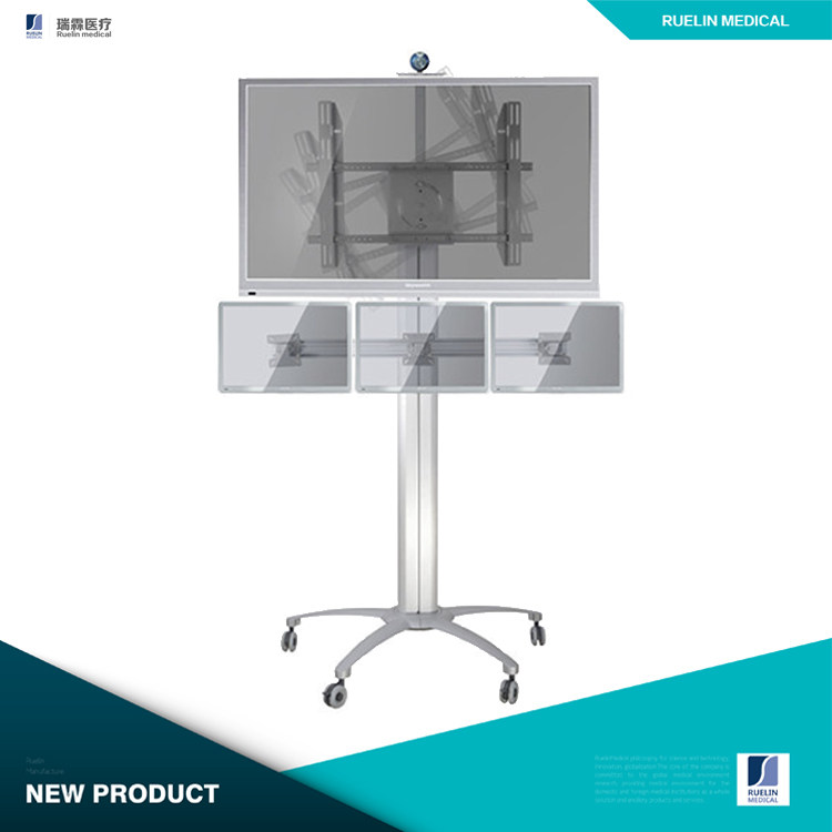 电脑显示器支架远程视频会议推车四屏移动挂架旋转式多媒体台车