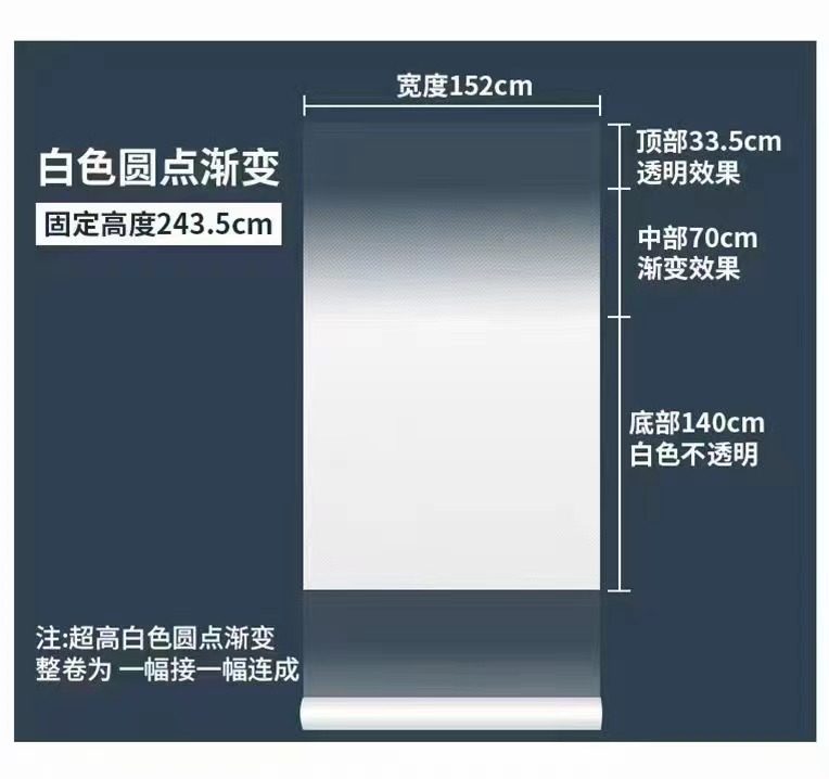 2.43米高渐变膜1.52宽米雾化膜办公室透光不透乳白色渐变圆点贴膜