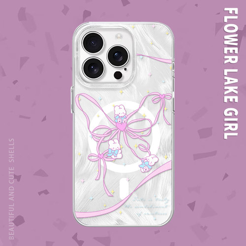 【甜粉小兔】蝴蝶结爱心适用iPhone17/16pro手机壳红米K80磁吸vivoX200华为mete60羽纱一加ACE3小米15一加11