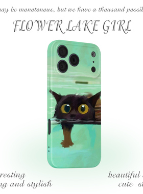 【冒个泡】油画潜水小黑猫适用iPhone17/16pro手机壳华为nova13畅享70软OPPOreno9vivos19苹果14IQOO12小米13
