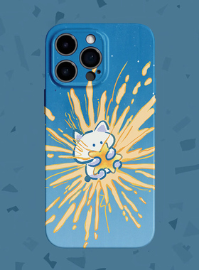 在发光~蓝色天空抱星星猫咪菲林适用iPhone15/16pro手机壳华为nova11畅享60软OPPOreno9vivo/IQOO10红米k60硬