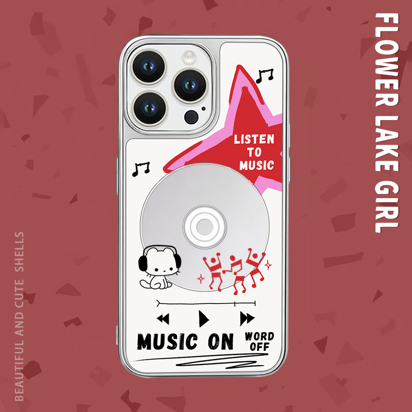 【快乐唱片】时尚耳机小猫适用iPhone16/15pro手机壳苹果11磁吸15plus镜面13/14promax镜子12promax电镀银16E