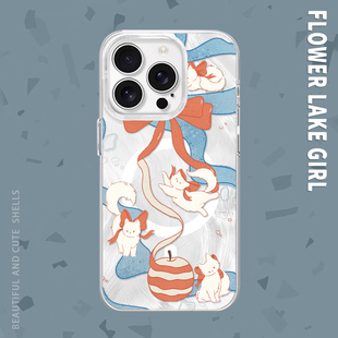 15pro一加ACE3 16promax手机壳红米K70羽纱vivos18华为mete70磁吸小米13 猫天使 丝带苹果蝴蝶结适用iPhone17