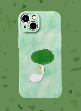 荷气生财~绿系治愈鸭鸭适用iPhone17/16promax手机壳华为pura70菲林小米14畅享70软vivoS19硬iqooneo9苹果14