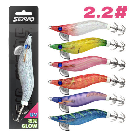 西鱿SEAYO 2.2号木虾软丝乌贼八爪大尾鱿夜光UV squid jig 鱿鱼钩