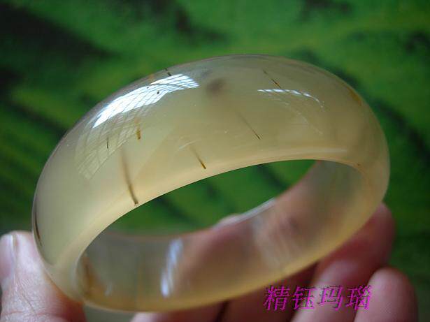 正品巴西玛瑙手镯58mm/纯天然蜜黄色 水草纹理强荧光 送妈妈礼物
