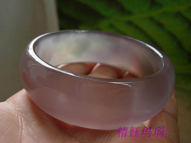 巴西黄金镯子未闺蜜手链玛瑙玉髓手镯56 灰紫通透荧光加宽加厚