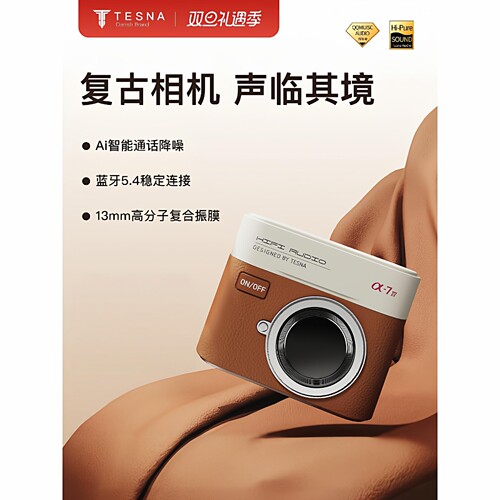 Tesna A02无线蓝牙耳机2025新款女生高颜值半入耳式复古相机耳机