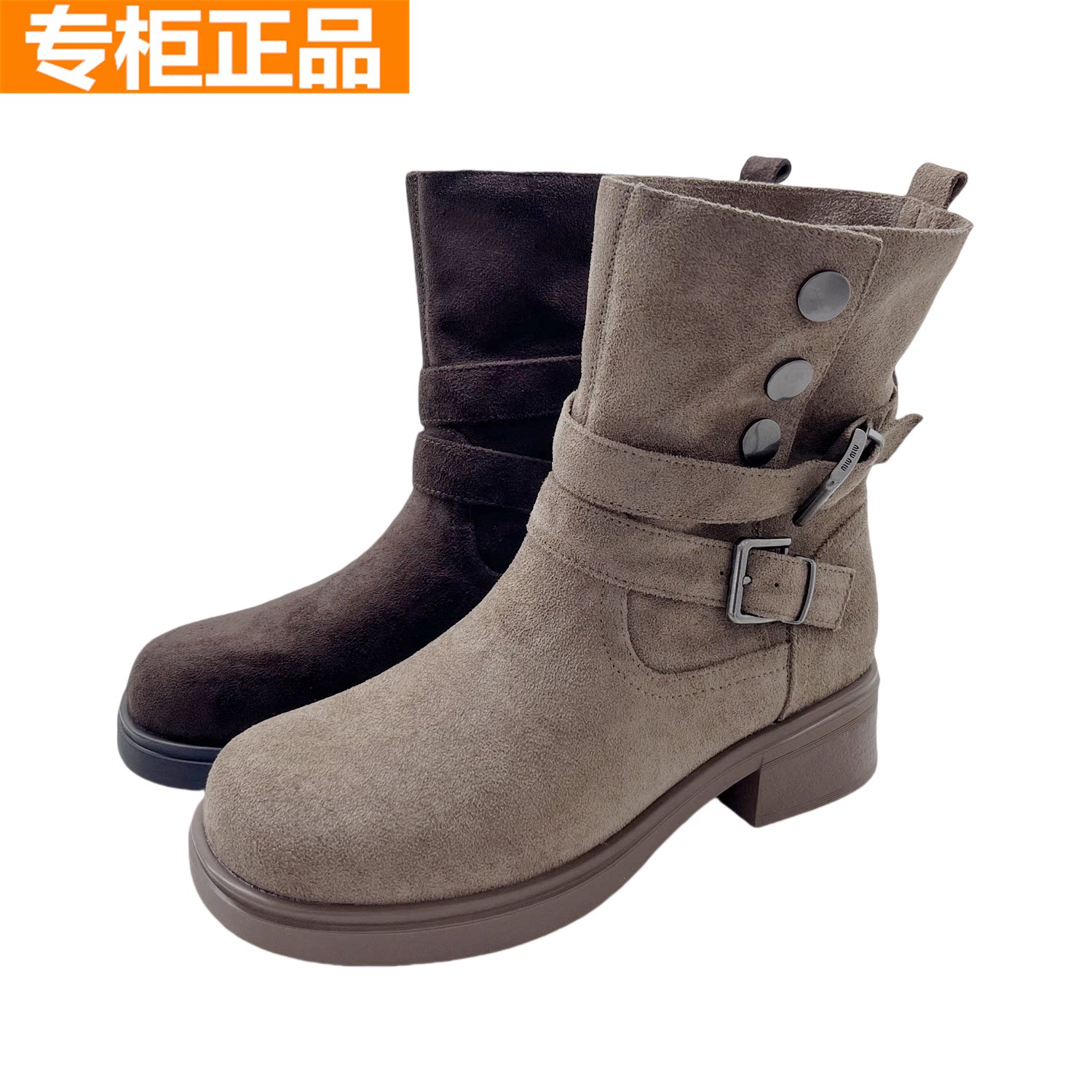 红蜻蜓真皮短筒女靴子西部靴