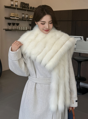 薇儿卡秋冬大衣服配新高品皮草狐狸毛海jun大毛领披肩流苏长围巾