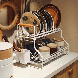 一宅日式 寻常但不将就 铁艺收纳碗碟沥水架双层厨房碗盘餐具架