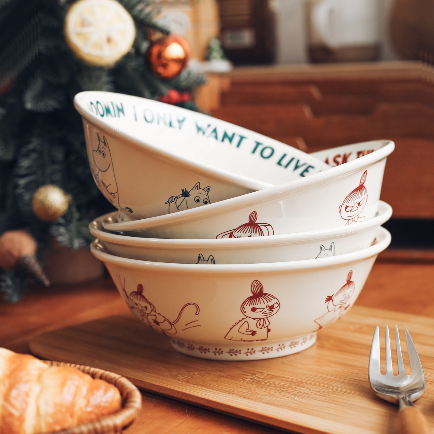 Moomin复古创意大容量陶瓷高脚碗