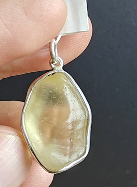 天然利比亚黄金玻璃陨石纯银吊坠