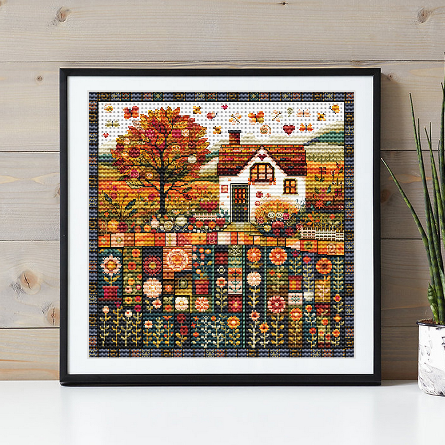 法国DMC线R线十字绣 复古秋日村庄 saga印花布客厅童话小镇装饰画