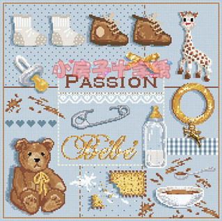 小房子十字绣 进口DMC套件-幸福宝贝 蓝色绣布 儿童房 拉菲夫人