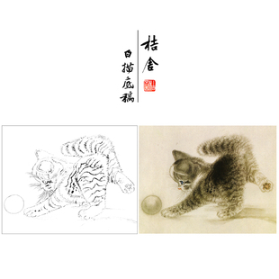 米春茂工笔画白描底稿《猫》临摹勾线高清打印稿YL14