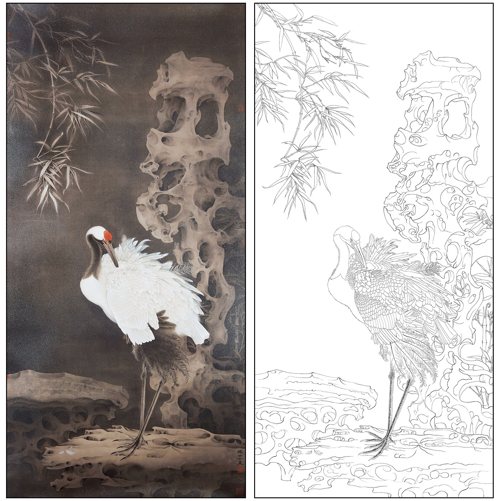 工笔画白描底稿薄春雨花鸟竹子仙宣纸/书画纸