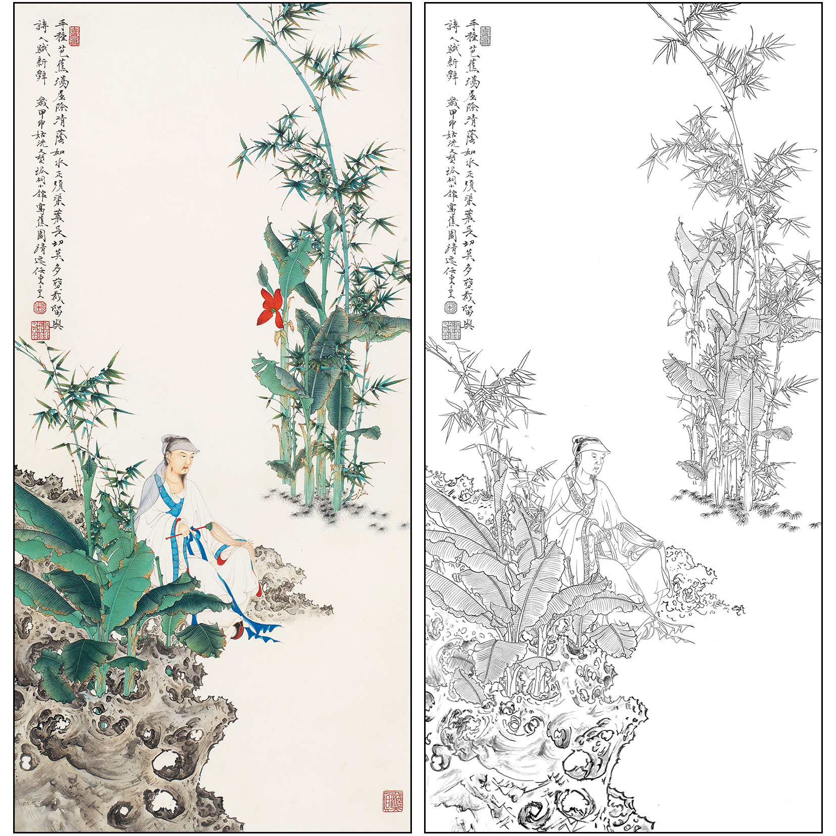 任重山水人物工笔画白描底稿《高士清逸》临摹勾线高清打印稿rd66