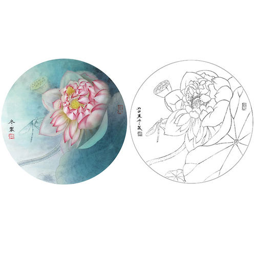 工笔画白描底稿荷花打印稿花鸟