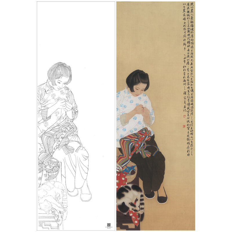 【大彩图】何家英工笔画白描底稿《米脂的婆姨》高清打印稿ZV13