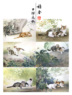 【无步骤】工笔画白描底稿邢诚爱猫咪一套六幅尺寸44*60厘米-07ZY