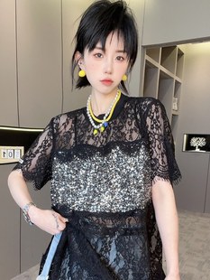 连衣裙女2024夏季 新款 fashion 设计感重工蝴蝶刺绣圆领T恤裙