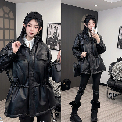 皮羽绒服女2025冬季新款高级感气质纯色立领皮衣真皮外套长袖上衣