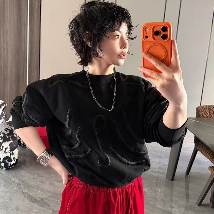 卫衣女2025冬季新款欧洲站设计师款时尚纯色拼接圆领套头长袖上衣