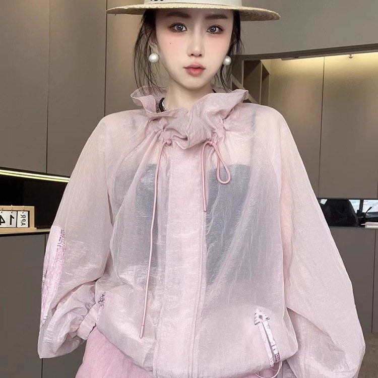 【现货】薄款防晒外套女2025春季新款花苞领防晒服拉链长袖上衣