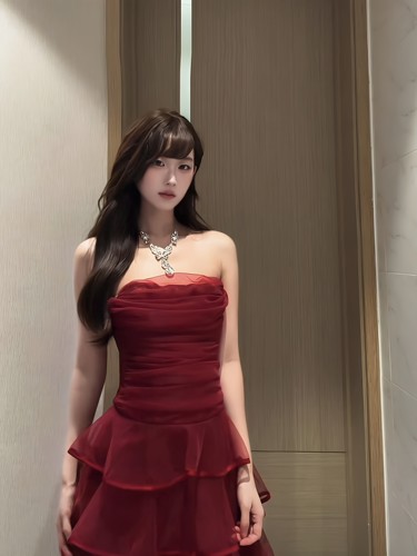 红色抹胸蛋糕晚礼服2026新款