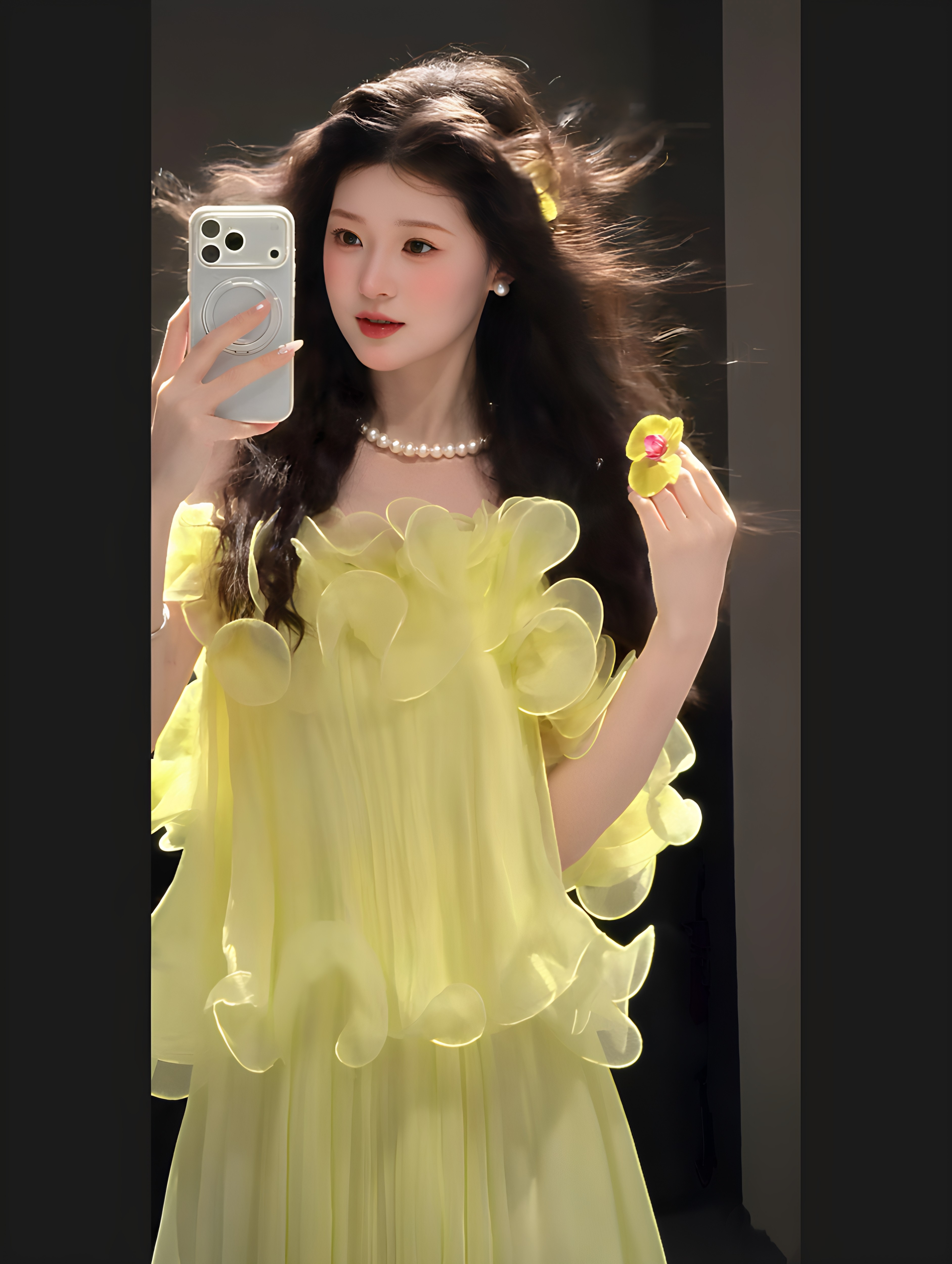 一字肩轻婚纱新款超仙花瓣袖森系礼服成人礼订婚旅拍写真裙高级感