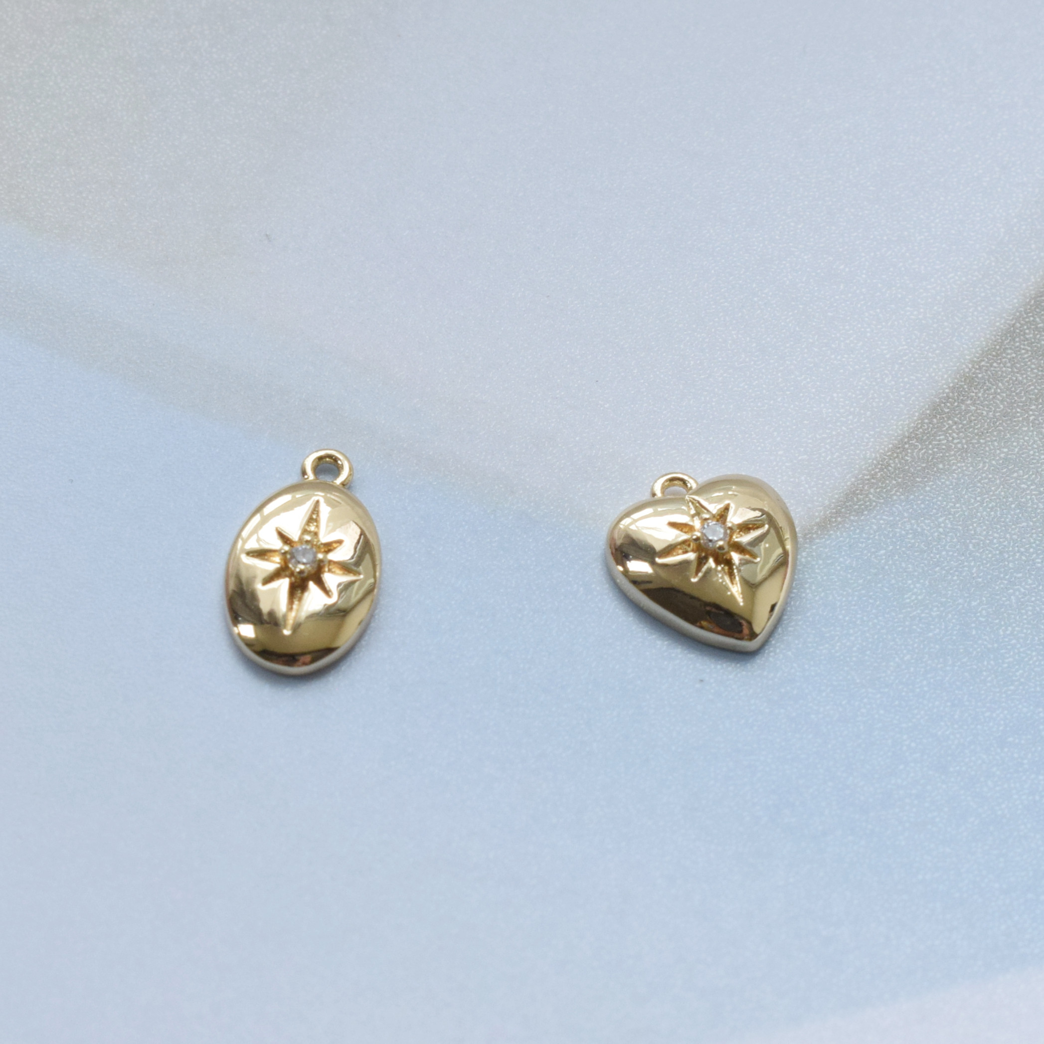 镀14k真金保色包金吊坠微镶锆石吊牌 六芒星 心型心形水滴吊饰diy