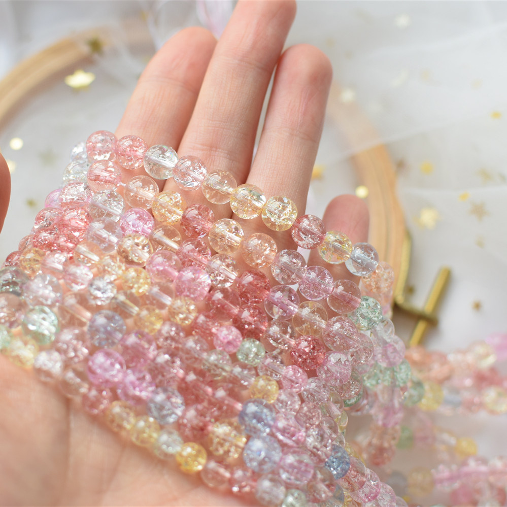 特a级水晶雪花裂纹玻璃珠 4mm6mm8mm碎花冰珠 爆花珠爆花晶