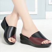 时尚 42中跟妈妈鞋 女鞋 43坡跟凉鞋 韩版 特大号41 真皮镂空鱼嘴鞋