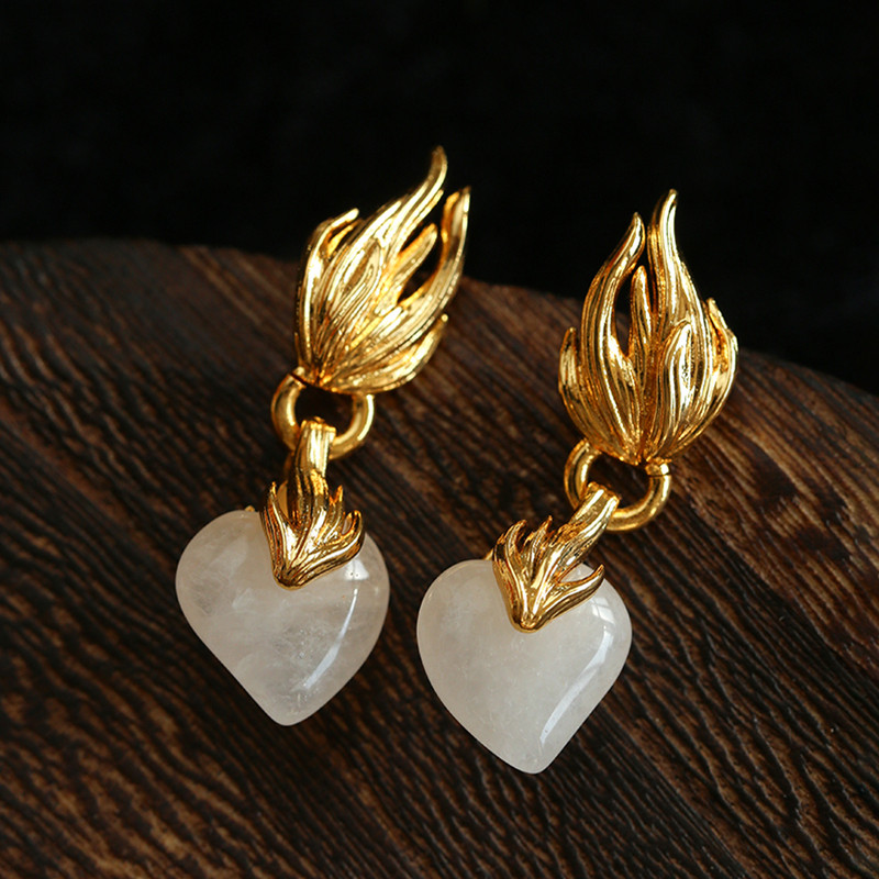 TU家法式复古天然水晶火焰爱心耳钉女轻奢小众设计高级感耳环耳饰,饰品/流行首饰/时尚饰品新,耳钉,淘宝优惠券,粉丝福利购,淘宝优惠卷