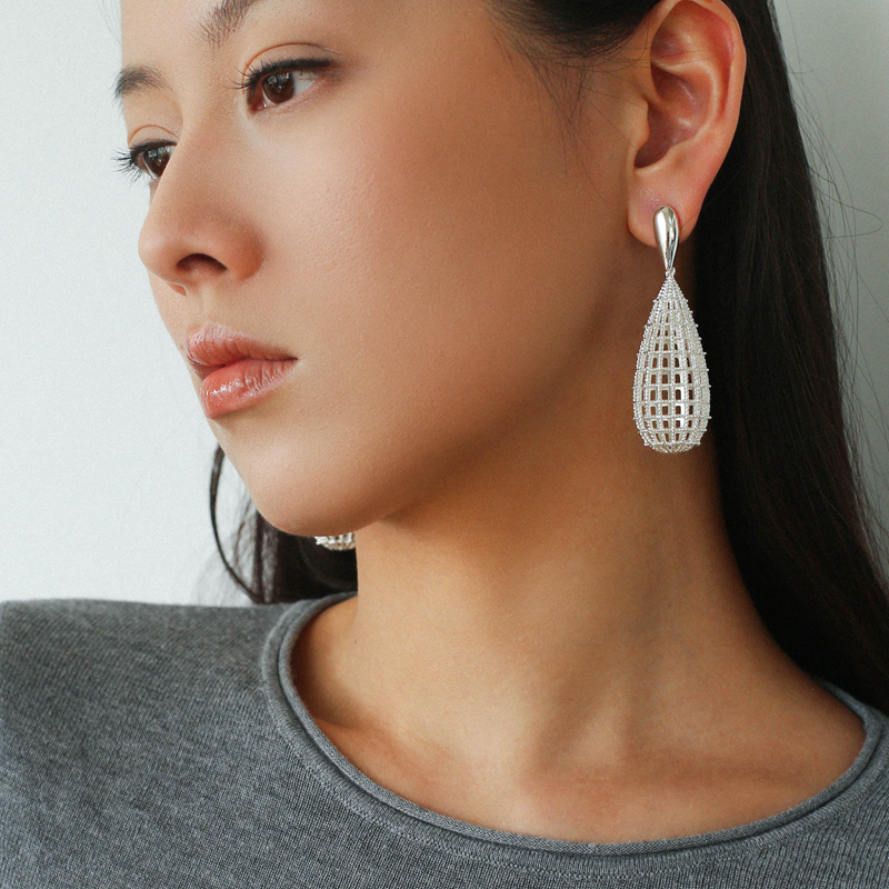 小众设计镂空网水滴圆形耳环耳圈