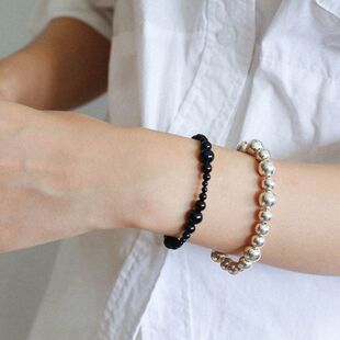TU JEWELRY简约高级感黑玛瑙手链小众设计大小珠手工串珠OT扣手环