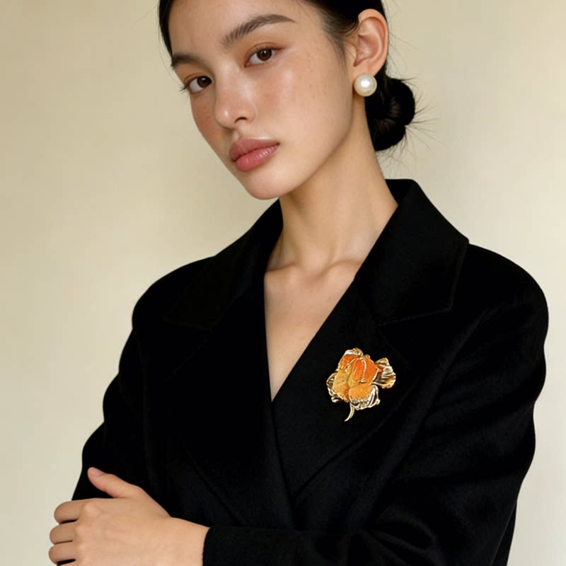 vintage中古素金玫瑰胸针胸花图片