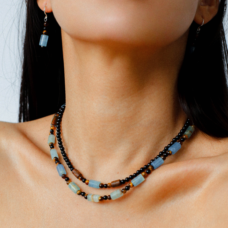 新中式原木天然石项链手链耳环女