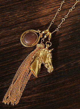 复古马头天然石流苏可拆卸项链