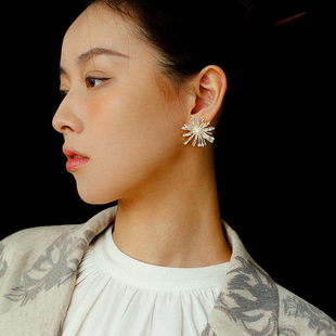 TU JEWELRY 小众设计璀璨烟花珍珠耳钉复古高级感925银针耳环耳饰
