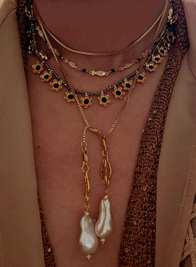 法式雕花天然巴洛克珍珠项链耳环