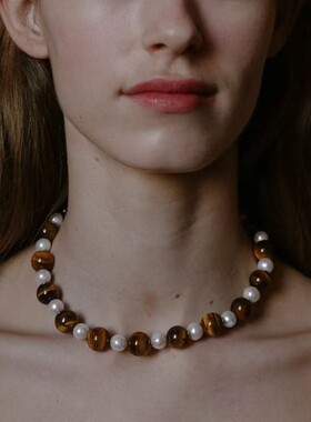 复古小众虎眼石天然珍珠项链手链