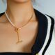 JEWELRY 天然珍珠拼接链条Y字链项链复古百搭OT扣多戴法毛衣链