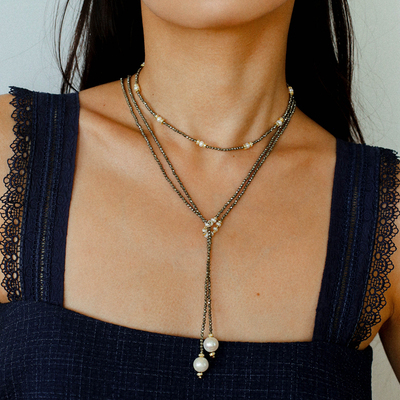 小众石榴石金矿石天然珍珠长项链