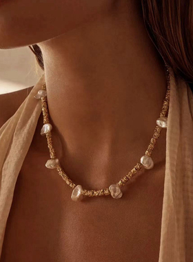 高级感天然珍珠熔岩金属项链手链