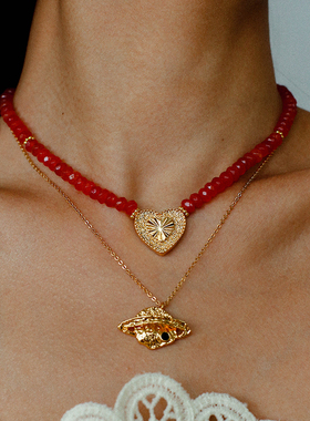 波西米亚串珠立体爱心吊坠项链